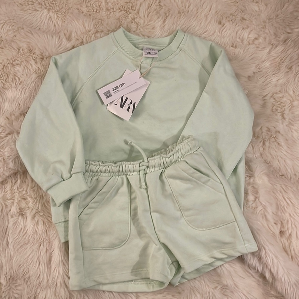 Zara Seafoam Sweatshirt & Short Matching Set
